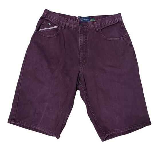 Paco Men’s Denim Jean Shorts Jnco‎ Style Size 34 Baggy Pockets Maroon Y2K - Picture 1 of 7